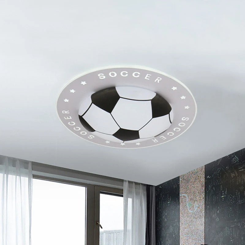 LED Plafondlamp Voetbal Kinderkamer 42cm Zwart Blauw Acryl Plafondspot Sportief Jongenskamer Verlichting | Sansoti