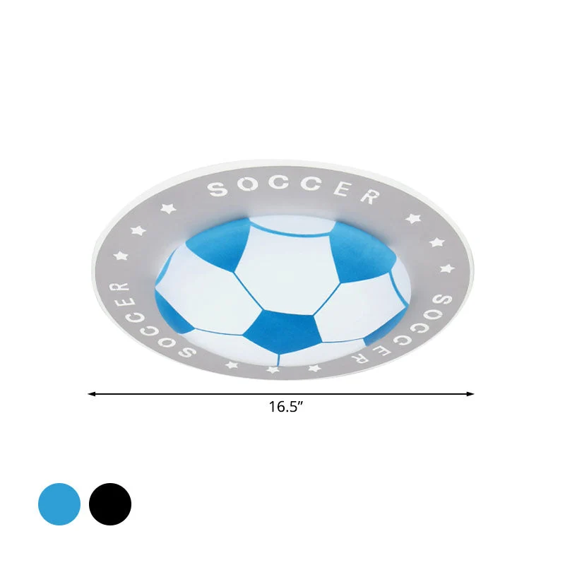 LED Plafondlamp Voetbal Kinderkamer 42cm Zwart Blauw Acryl Plafondspot Sportief Jongenskamer Verlichting | Sansoti