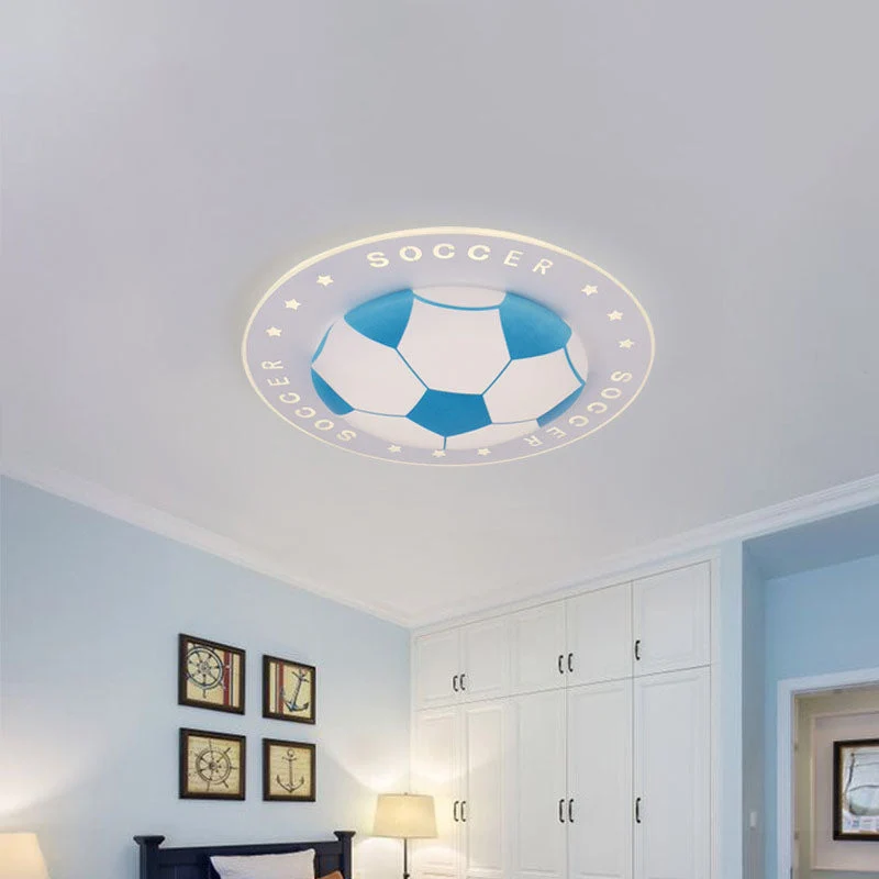 LED Plafondlamp Voetbal Kinderkamer 42cm Zwart Blauw Acryl Plafondspot Sportief Jongenskamer Verlichting | Sansoti