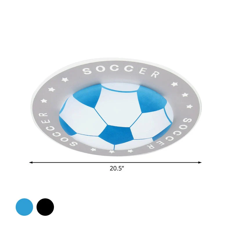 LED Plafondlamp Voetbal Kinderkamer 42cm Zwart Blauw Acryl Plafondspot Sportief Jongenskamer Verlichting | Sansoti