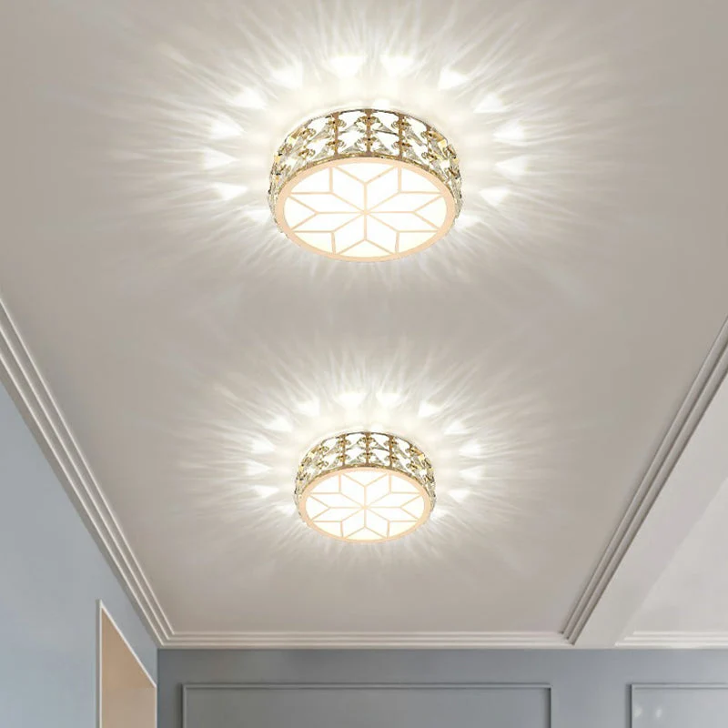 Kristallen Plafondlamp Rond LED Inbouw Champagne Goud 15-20cm Gang Hal Slaapkamer Moderne Luxe Verlichting | Sansoti
