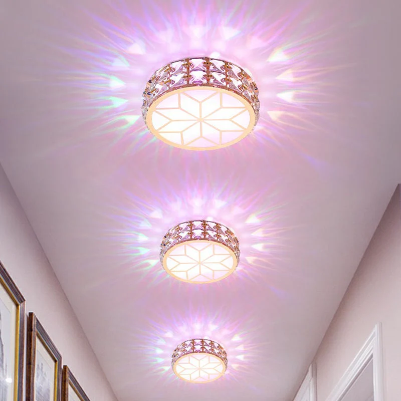 Kristallen Plafondlamp Rond LED Inbouw Champagne Goud 15-20cm Gang Hal Slaapkamer Moderne Luxe Verlichting | Sansoti