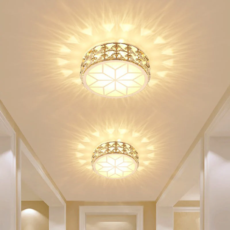 Kristallen Plafondlamp Rond LED Inbouw Champagne Goud 15-20cm Gang Hal Slaapkamer Moderne Luxe Verlichting | Sansoti