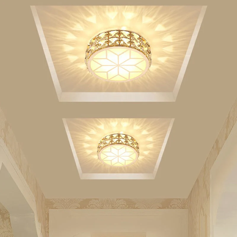 Kristallen Plafondlamp Rond LED Inbouw Champagne Goud 15-20cm Gang Hal Slaapkamer Moderne Luxe Verlichting | Sansoti