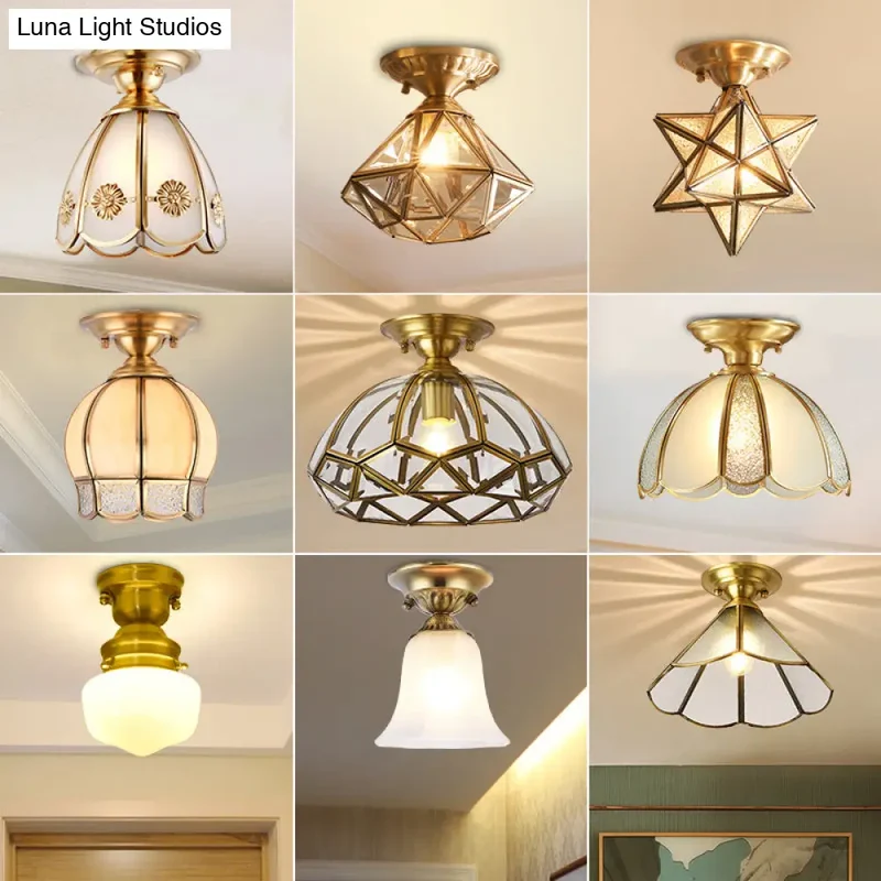 Plafondlamp Messing Schelp Semi-Flush Woonkamer Slaapkamer Hal Klassiek Design Warm Licht Elegante Verlichting | Sansoti