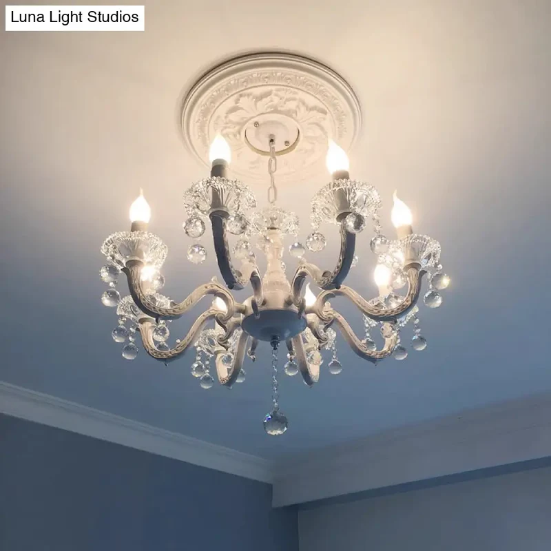 Kristallen Kroonluchter Wit Metaal 3-6 Lampen Kaarsvorm Hanglamp Landelijk Romantisch Sfeervol voor Gang Hal | Sansoti