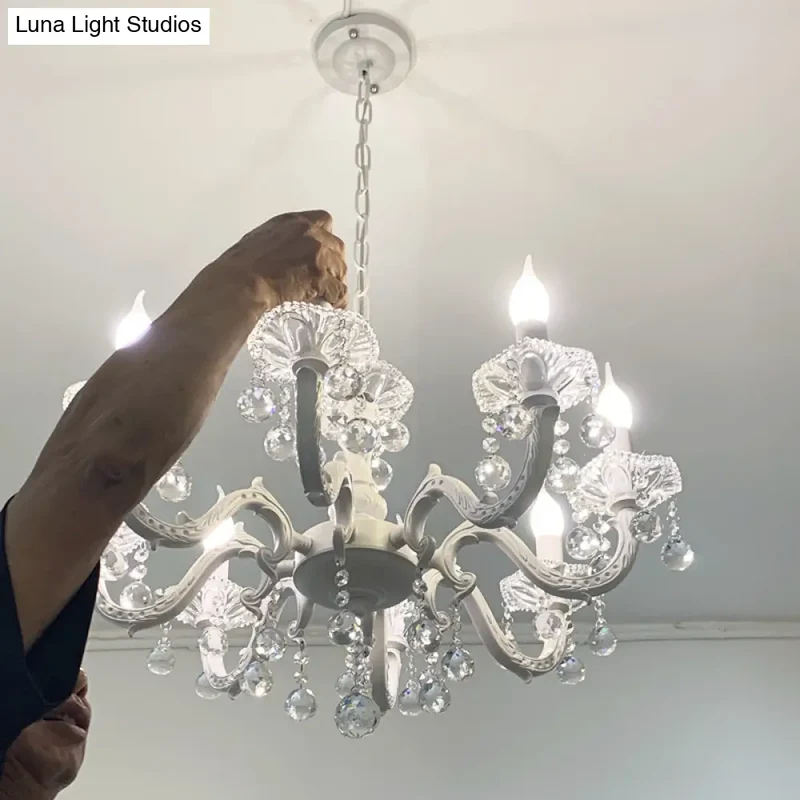 Kristallen Kroonluchter Wit Metaal 3-6 Lampen Kaarsvorm Hanglamp Landelijk Romantisch Sfeervol voor Gang Hal | Sansoti