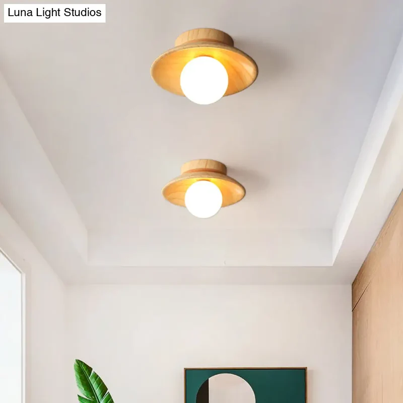Houten Plafondlamp Semi-Flush Warm Minimalistisch Design G9 Fitting voor Hal Gang Slaapkamer Woonkamer | Sansoti