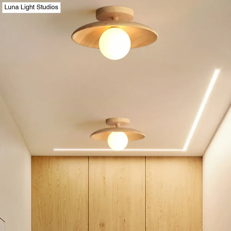 Houten Plafondlamp Semi-Flush Warm Minimalistisch Design G9 Fitting voor Hal Gang Slaapkamer Woonkamer | Sansoti