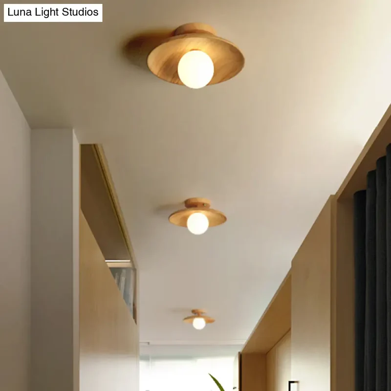 Houten Plafondlamp Semi-Flush Warm Minimalistisch Design G9 Fitting voor Hal Gang Slaapkamer Woonkamer | Sansoti
