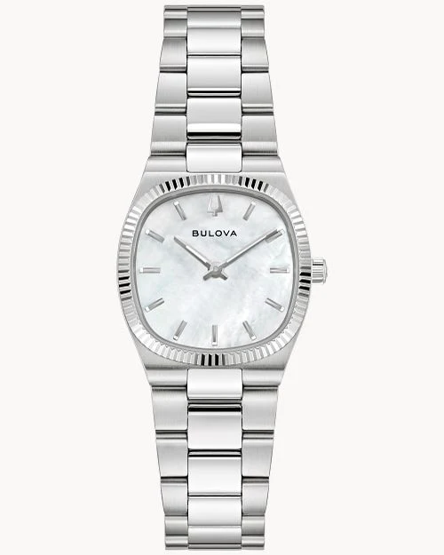 Bulova Super Seville Mini 96L353 Damen Armbanduhr Weiß • Saphirglas • Perlmutt-Zifferblatt