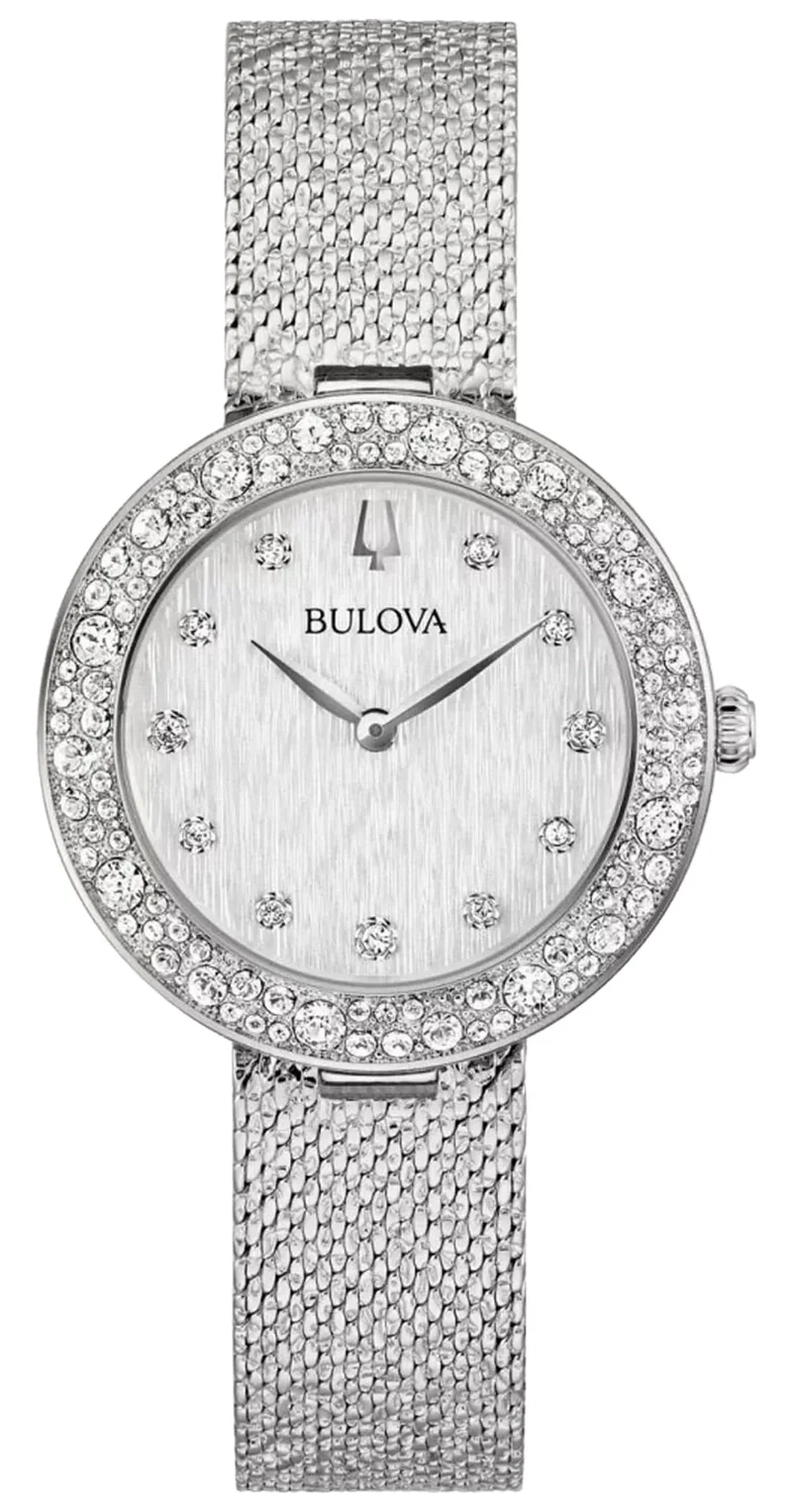 Bulova Crystal 96L329 Damenuhr Silber • Saphirglas • 92 Kristalle von Hand gesetzt