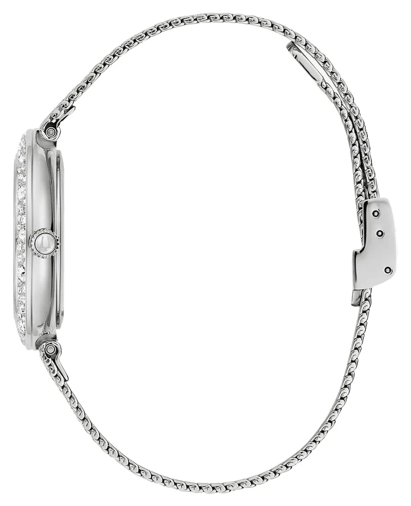Bulova Crystal 96L329 Damenuhr Silber • Saphirglas • 92 Kristalle von Hand gesetzt