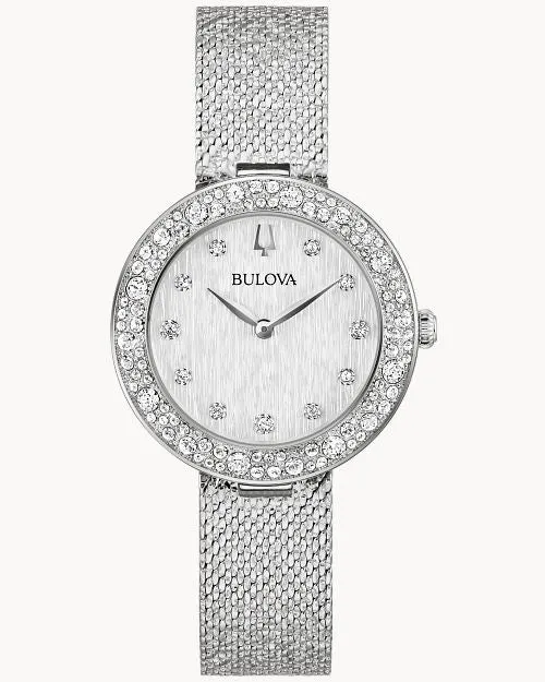 Bulova Crystal 96L329 Damenuhr Silber • Saphirglas • 92 Kristalle von Hand gesetzt