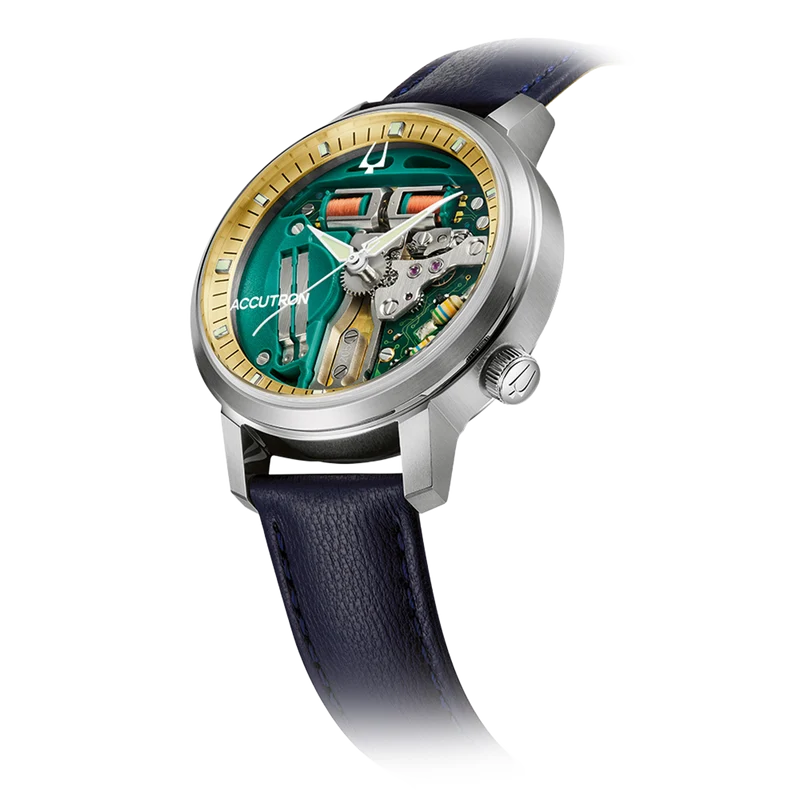 Bulova Accutron Spaceview 314 26A213 Herren Armbanduhr Grün • Stimmgabel-Kaliber • Super Titanium Gehäuse