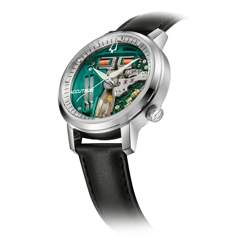 Bulova Accutron Spaceview 314 26A211 Herren Armbanduhr Grün • Stimmgabel-Kaliber Y230-Y4A • Saphirglas