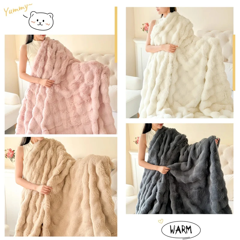 Sansoti - Dubbel­laagse Fleece Deken van Imitatie Konijnenbont – Ultiem Zacht & Warm Comfort