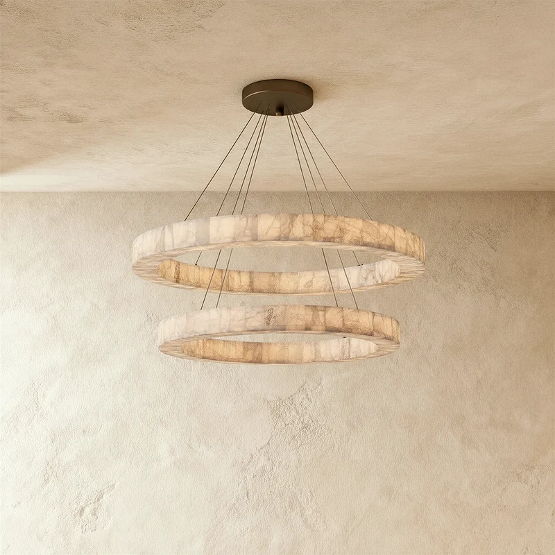 Teva Calciet Hanglamp Met Handgemaakte Steenringen En Zachte Sfeerverlichting | Sansoti
