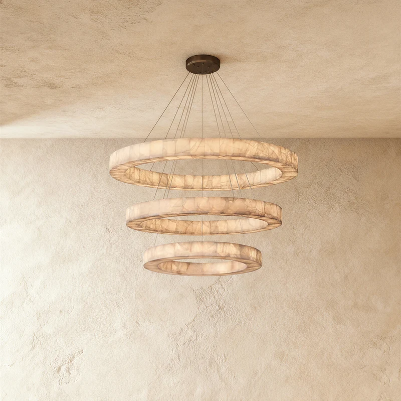 Teva Calciet Hanglamp Met Handgemaakte Steenringen En Zachte Sfeerverlichting | Sansoti