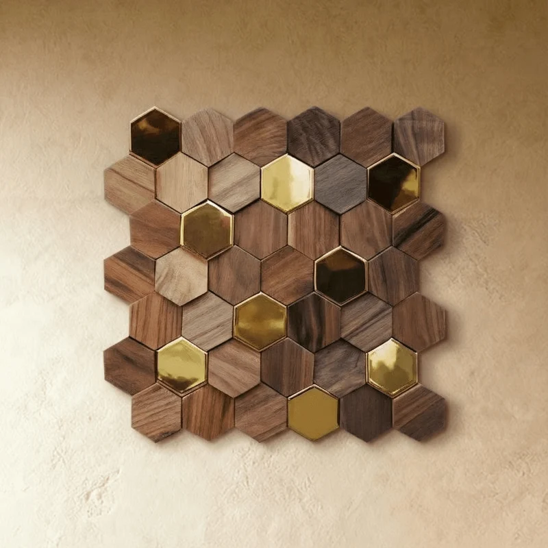 Wikne Houten Mozaïek Wandpanelen Met Hexagon Design Voor Moderne Accentmuren | Sansoti