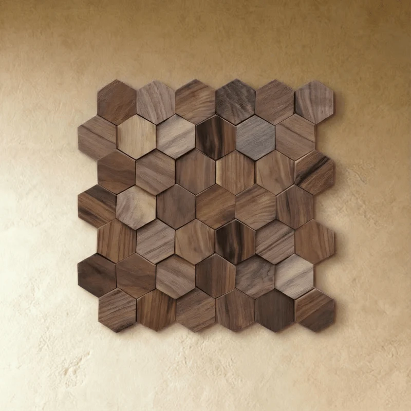 Wikne Houten Mozaïek Wandpanelen Met Hexagon Design Voor Moderne Accentmuren | Sansoti
