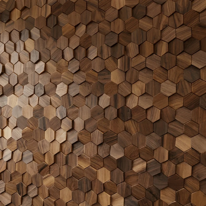 Wikne Houten Mozaïek Wandpanelen Met Hexagon Design Voor Moderne Accentmuren | Sansoti