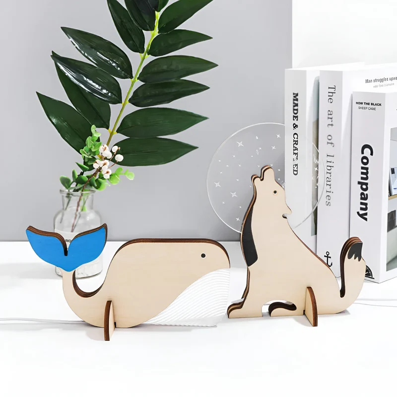 Houten Dieren Tafellamp met LED | Scandinavische Nachtlamp voor Slaapkamer & Kinderkamer