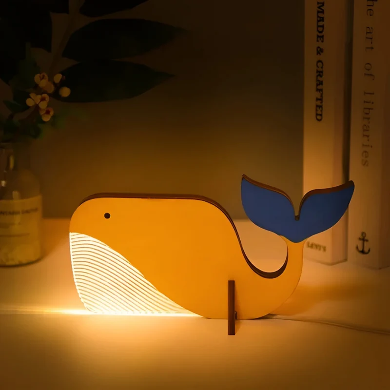 Houten Dieren Tafellamp met LED | Scandinavische Nachtlamp voor Slaapkamer & Kinderkamer