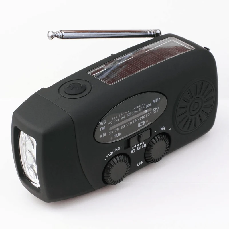 Noodradio met Handdynamo, Zaklamp & Powerbank | AM/FM Radio op Zonne-energie