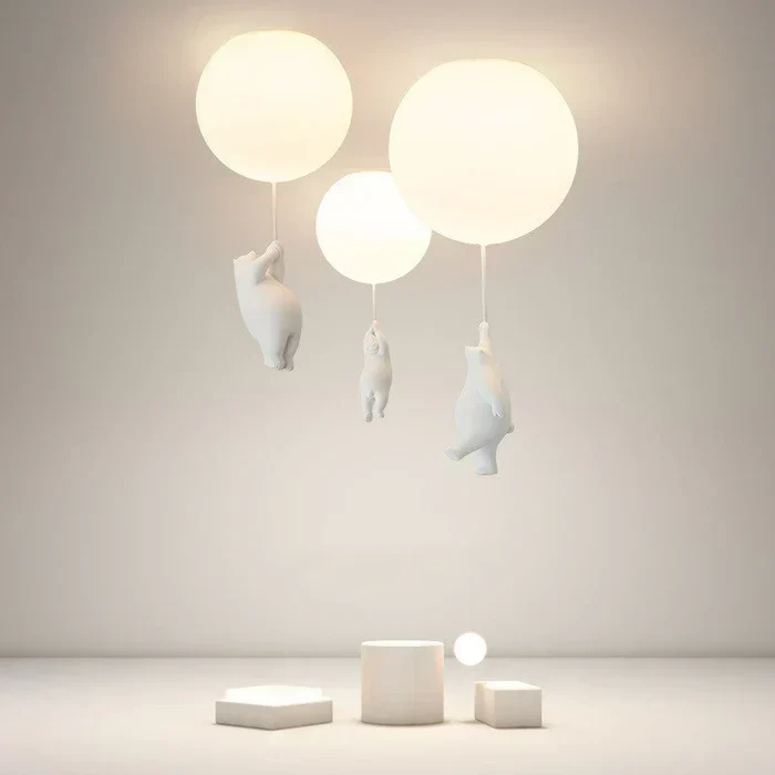 Kinderkamer hanglamp met beer en ballon, speelse plafondlamp met warm led licht voor slaapkamer en woonkamer | Sansoti