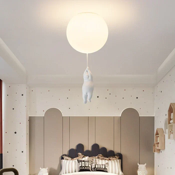 Kinderkamer hanglamp met beer en ballon, speelse plafondlamp met warm led licht voor slaapkamer en woonkamer | Sansoti