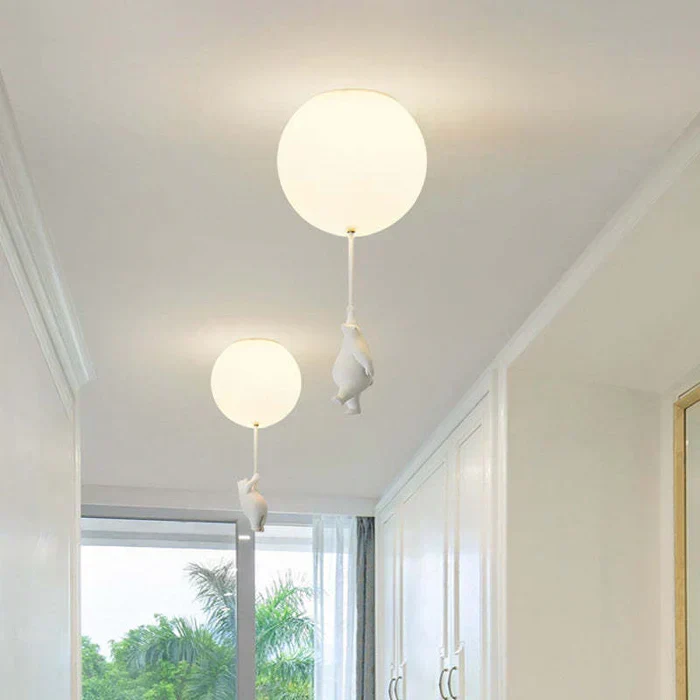 Kinderkamer hanglamp met beer en ballon, speelse plafondlamp met warm led licht voor slaapkamer en woonkamer | Sansoti