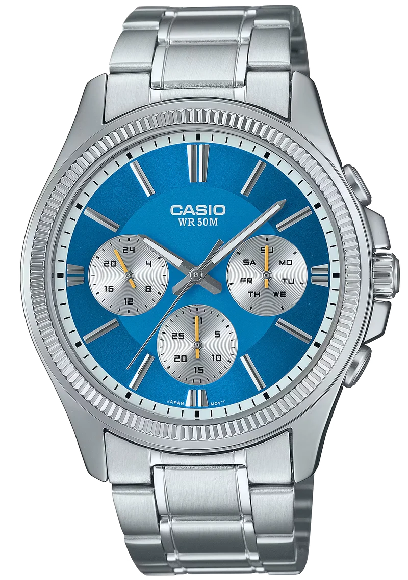 Casio MTP-1375PD-2A2VEF Herrenuhr • Präzises Multifunktionszifferblatt • Robustes Edelstahl-Design