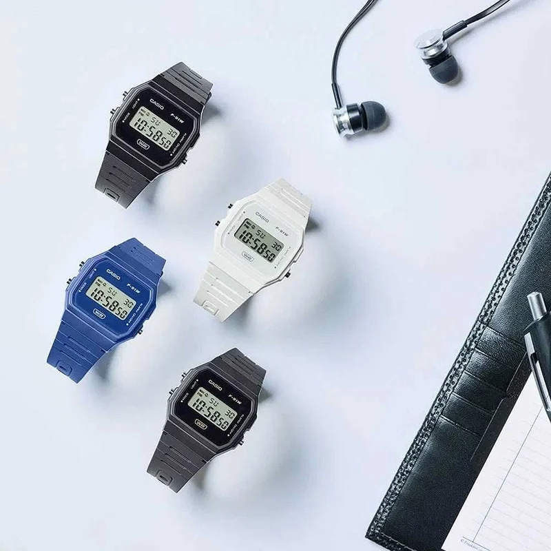 Casio F-91WB-2A1EF Damenuhr • Kultiges Retro-Design • Blau