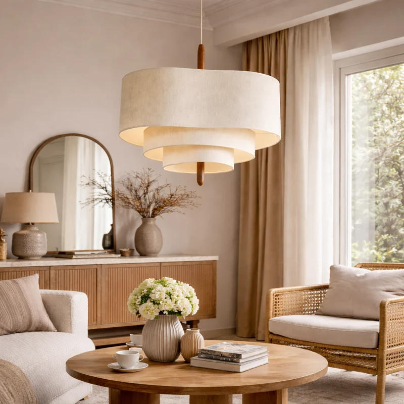 Stoffen Hanglamp voor Woonkamer & Eettafel | Design Plafondlamp in Japandi Stijl