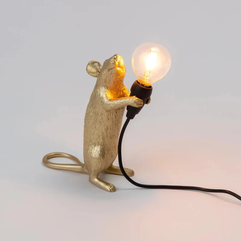 Design Muis Tafellamp | Decoratieve Tafellamp van Resin met Lichtbron – Goud of Wit