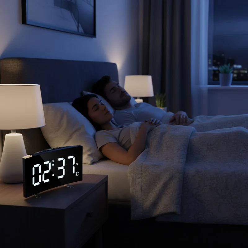 Digitale LED Wekker met Gebogen Display – Automatische Lichtregeling & Groot Scherm | Sansoti