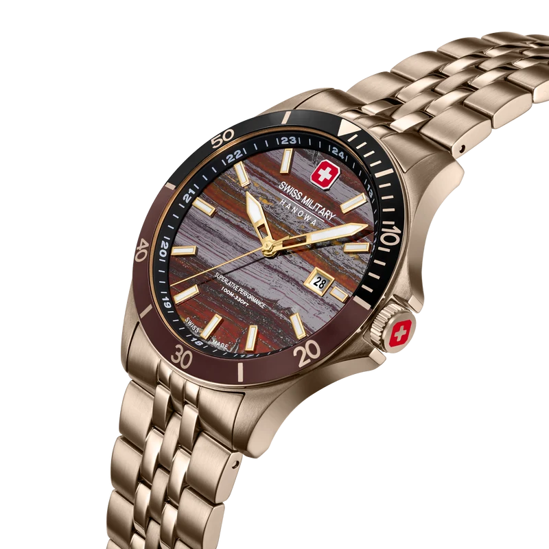 Swiss Military Hanowa Flagship Tiger Iron SMWGH0008310 Herrenuhr Beige • Saphirglas • Limitiert auf 500 Stück