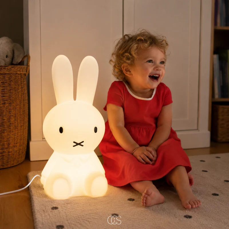 Konijnenlamp Staand Kinderkamer Dimbaar LED Nachtlampje Wit 30cm Veilig Kinderlamp Slaapkamer Babykamer | Sansoti