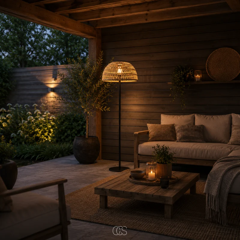 Staande Buitenlamp Rotan Zonne-energie 129cm Zwart Draadloos Sfeerverlichting Tuinverlichting Terras | Sansoti