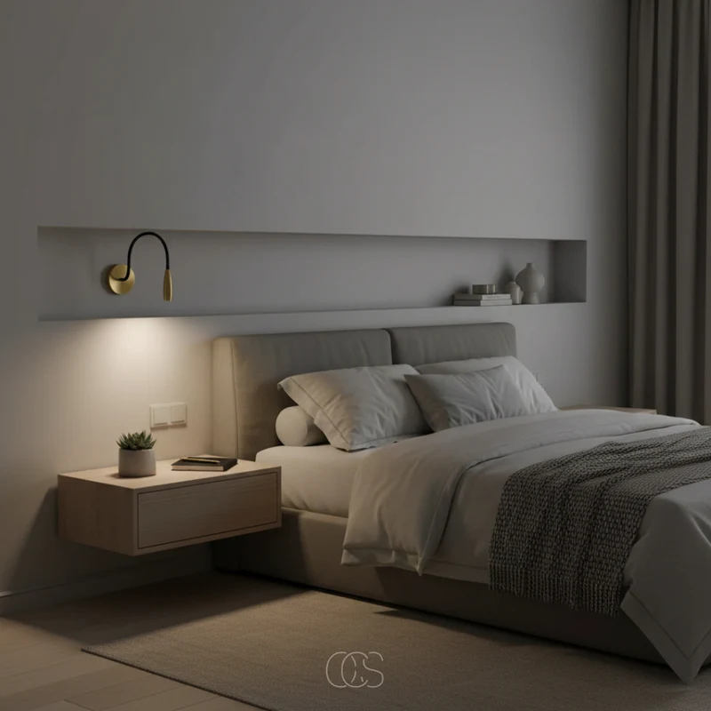 Verstelbare LED Leeslamp Wandmontage Goud Zwanenhals 360° Draaibaar 3W Warm Licht Slaapkamer Bedlamp | Sansoti