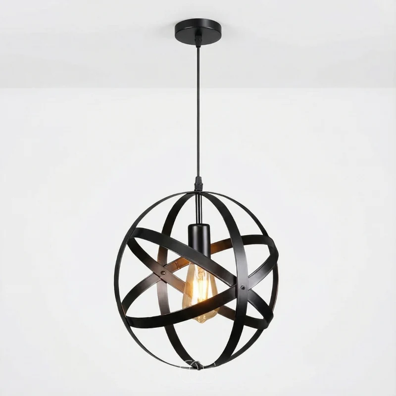 Hanglamp Metalen Bol Zwart 30cm Industrieel Vintage E27 Verstelbaar Kabel Eetkamer Keuken Verlichting | Sansoti