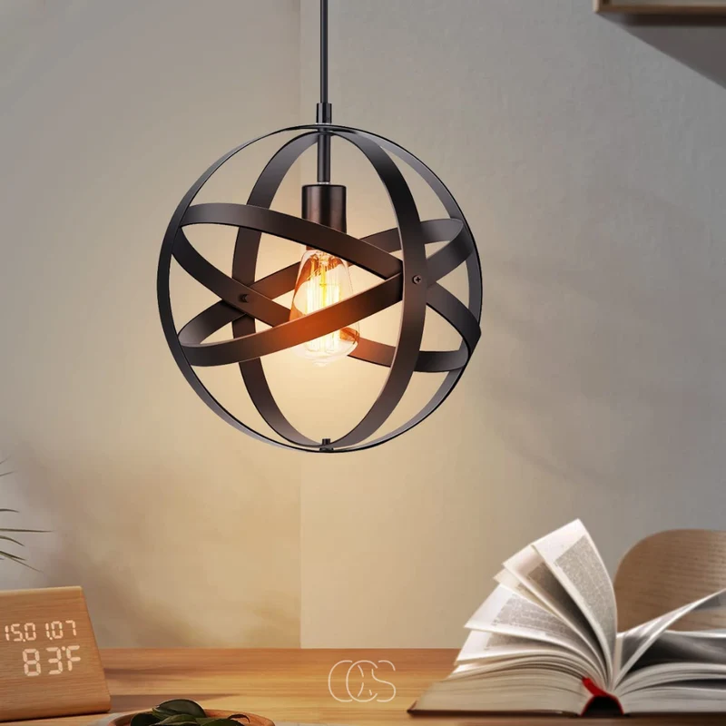 Hanglamp Metalen Bol Zwart 30cm Industrieel Vintage E27 Verstelbaar Kabel Eetkamer Keuken Verlichting | Sansoti
