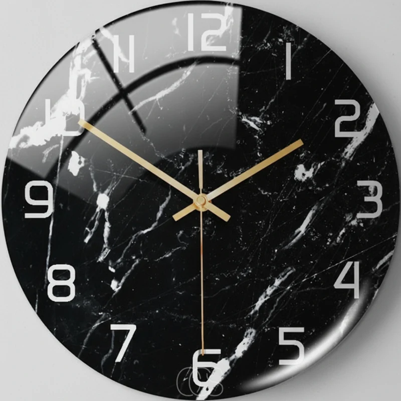 Wandklok Marmerprint Stil Uurwerk 30cm Zwart Grijs Groen Woonkamer Hal Slaapkamer Decoratief Acryl Modern | Sansoti