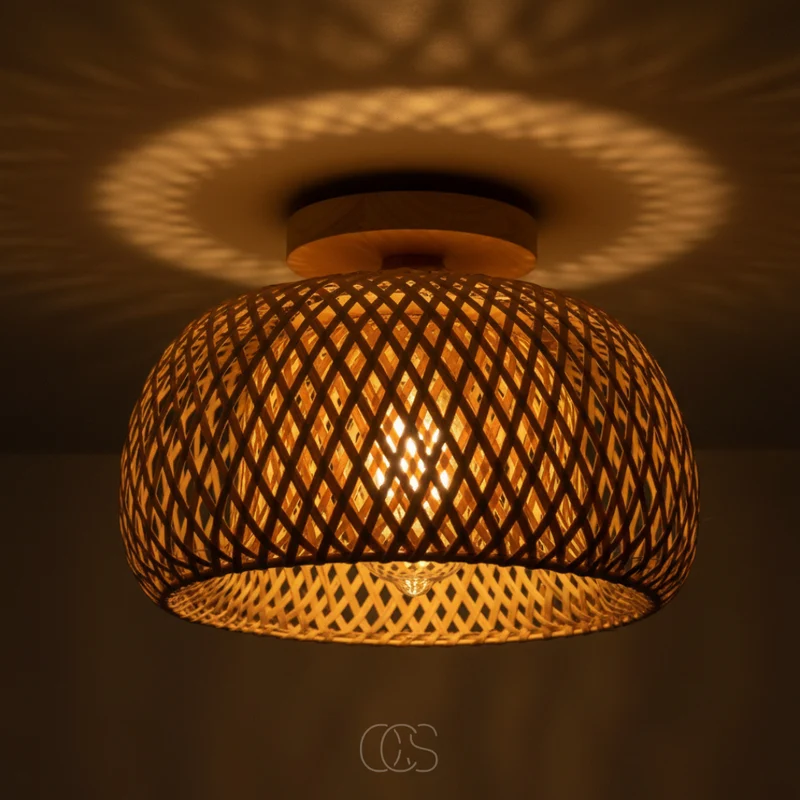 Gevlochten Rotan Plafondlamp Ø30cm Naturel Handgemaakt Sfeerverlichting Scandinavisch Design Woonkamer Slaapkamer | Sansoti