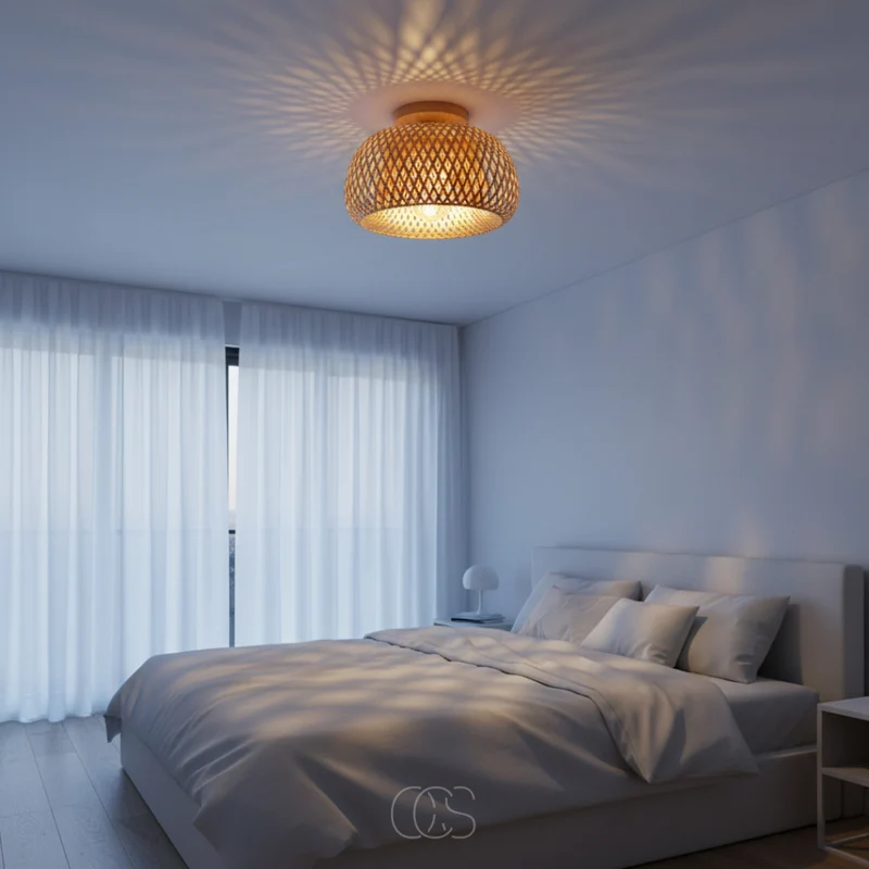 Gevlochten Rotan Plafondlamp Ø30cm Naturel Handgemaakt Sfeerverlichting Scandinavisch Design Woonkamer Slaapkamer | Sansoti
