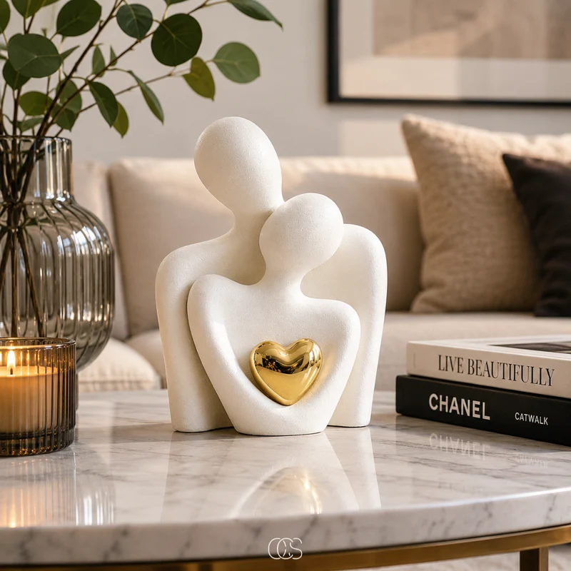 Keramisch Beeldje Stel Minimalistisch Zwart Wit Decoratie Woonkamer Slaapkamer Liefde Verbondenheid Modern | Sansoti