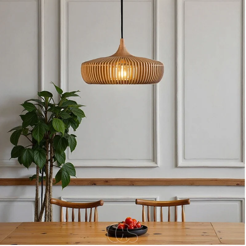 Houten Hanglamp Ø43cm Japandi Stijl Natuurlijk E27 Eettafel Woonkamer Slaapkamer Scandinavisch Design | Sansoti