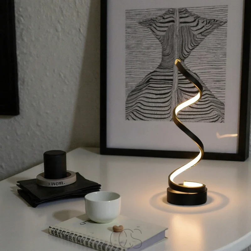 Spiraalvormige LED Tafellamp 19W Zwart Wit 3 Lichtkleuren Dimbaar Aluminium Design Verlichting Woonkamer | Sansoti