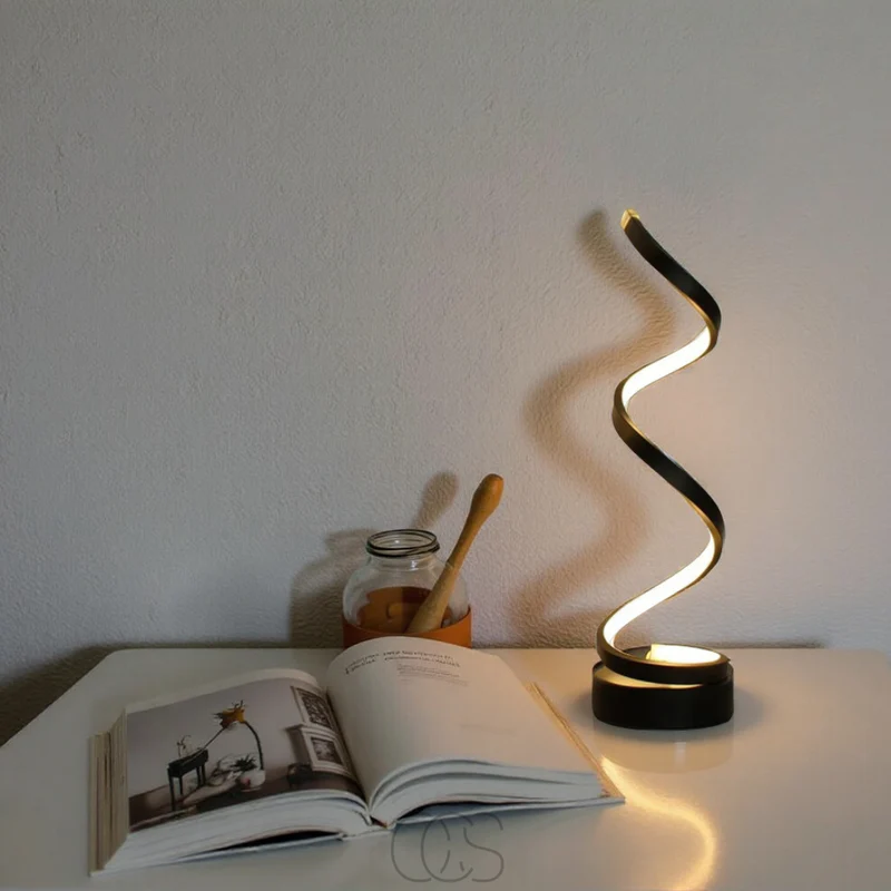 Spiraalvormige LED Tafellamp 19W Zwart Wit 3 Lichtkleuren Dimbaar Aluminium Design Verlichting Woonkamer | Sansoti